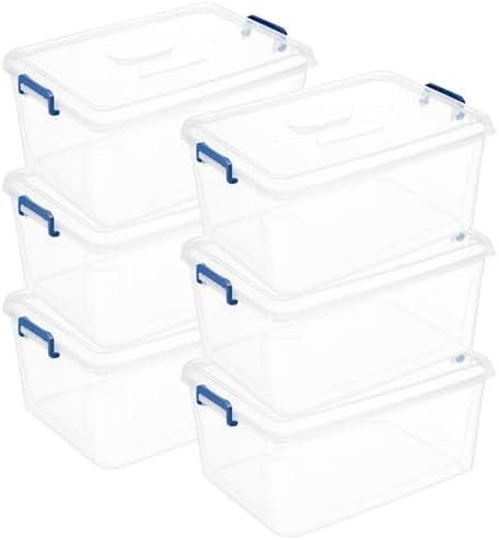 Tribello Clear Storage Bins with Lids, 6-Pack Stackable Plastic Storage Containers for Home Organization – Totes for Closet and Underbed Storage, 21 Quarts by Tribello