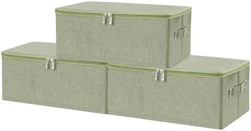 ANMINY Fabric Storage Bins with Zipper Lids, 15"x10"x6", Green, 3 PCS by ANMINY