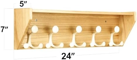 SKOLOO Wall Shelf with Hooks, 24-Inch Coat Rack Wall Mount with Shelf Organizer - Lightweight & Sturdy​​, 5 Tri Hooks - Perfect for Entryway, Hallway, Living Room, Bedroom, Mudroom, Natural & White - Image 4