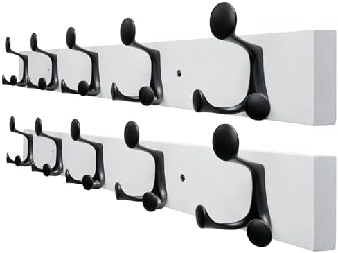 SKOLOO 30-Inch White Wood Coat Rack Wall Mount with 5 Triple Hooks - Ideal for Family Entrances, Classrooms, and Pet Supplies Storage - Perfect Coat Hooks for Wall, Pack of 2 by SKOLOO