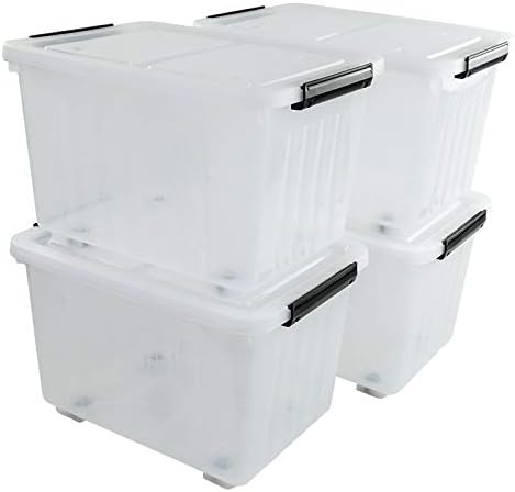 30L Plastic Storage Bin with Lid, Stackable Clear Container by Waikhomes
