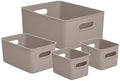 Superio Ribbed Collection - Decorative Plastic Basket Open Home Storage Bins Organizer, Taupe (Set of 4) 1 Large, 1 Medium, 2 Small - Container Boxes for Organizing Closet Storage Bins for Shelves by Superio