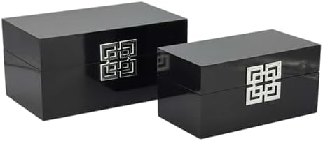 Galt International Storage Box Set Decorative Storage Box w/Hinged Lid Classic Design Wood Decor Boxes with Geometric Clasp Storage for Bedroom & Home - Set of 2 (Black & Silver) - Image 5