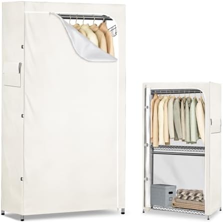 Garment Rack Cover,Heavy Duty 600D Dustproof Waterproof Clothing Rack Covers with Zipper - Clothing Rack Covers for 45"W x 17.7"D x 80.3"H Metal Racks.White （Cover Only) by Alickwang