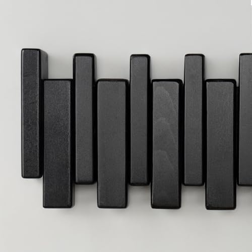 Beech Piano Key Coat Rack with 12 Flip Hooks, Black - Image 4