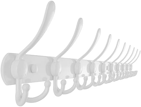 Dseap Coat Rack Wall Mount - 38” Long 10-Tri-Hooks Heavy Duty Coat Hanger Rail Wall Hooks for Hanging Coats Hats Clothing Clothes Purse Mudroom Entryway, White by Dseap
