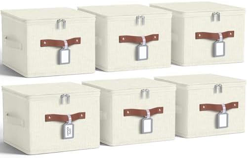 6 Pack Fabric Closet Storage Bins with Lids, 10×8×7 in, Beige by Unknown