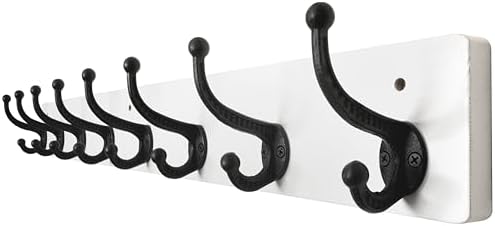 WEBI Rustic Coat Rack Wall Mount,35.43" Long 8 Cast Iron Coat Hooks Wall Mounted,Heavy Duty Wall Coat Hanger Hooks for Hanging Coats,Clothes,Black on White by WEBI