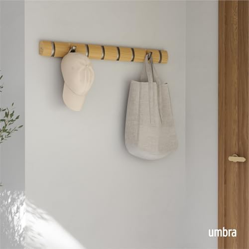 Umbra Flip Coat Rack, Wall Mount 8-Hook, Space Saving, Natural/Nickel - Image 2