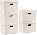 TYEERS Large Storage Bins with Lids, Collapsible, Washable, Fabric Storage Boxes for Organizing, 17.3x11.8x11.4 inches, 5 Pack, Beige by StorageOrganization