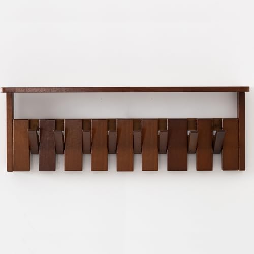 Wooden Coat Rack Wall Mount with Shelf, Heavy Duty Entryway Organizer with 8 Hooks,Coat Hooks Hanger for Coats, Hats, Bags & Towels, Walnut Wall Hanger for Hallway, Bedroom, Kitchen (8 Hooks) by Unknown
