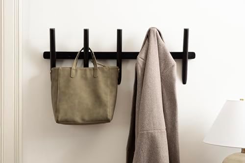 Kate and Laurel Eland Modern Five-Hook Wall Hanging Coat Rack; 30 x 4 x 12; Black; Decorative Wood Coat Rack Wall Mount for Use as Entryway Storage or Mudroom Hooks - Image 4