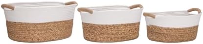 Seville Classics Premium Natural Handwoven Portable Laundry Bin Basket with Carrying Handles, Household Storage for Clothes, Linens, Sheets, Natural Water Hyacinth and White Rope, 3 Piece Set - Image 4