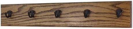PegandRail Oak Wall Mounted Coat Rack with Aged Bronze Singular Style Hooks 4.5" Ultra Wide (Walnut, 25.5" x 4.5" with 5 Hooks) by PEG+AND+RAIL