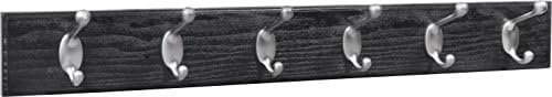 HIGH & MIGHTY 515757 Coat Rack 6 Hook Rail, Easy Tool-Free Dry Wall Installation, Holds up to 50lbs, 27", Black & Silver by HighandMighty