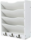 PAG-Mass 5-Tier Wall File Holder Hanging Mail Organizer Wood Magazine Literature Rack with 6 Hooks, White by PAG