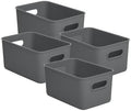 Superio Ribbed Collection - Decorative Plastic Basket Open Home Storage Bins Organizer, Medium Grey (4 Pack) Container Boxes for Organizing Closet Storage Bins for Shelves Drawer Shelf 5 Liter by Superio