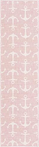 Unique Loom Outdoor Coastal Collection Area Rug - Ahoy (2'x 7' 10" Runner, Pink/ Ivory) - Image 3
