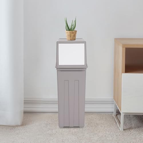 8 Gallon Trash Can,Large Capacity Slim Trash Can with Hinged Flap Cover, Floorstanding Tall and Narrow Trash Bin, Indoor/Outdoor Waste Can for Living Rooms, Kitchens, Balconies, Patios (Grey) - Image 6