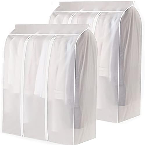2 Pcs 50'' Garment Rack Cover, Dustproof Waterproof Garment Bags for Hanging Clothes Clothing Storage Bag with Zipper for Closet Storage, Hanging Shirts, Coats, Dresses, Suits, Seal Closets by Aichong