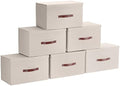 Ornavo Home 6 Pack Collapsible Storage Bins with Lid, 15x10x9, Beige by OrnavoHome