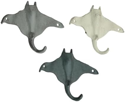 Zeckos Set of 3 Stingray Wall Hooks, 6.25 Inch Blue Gray White Cast Iron - Image 2