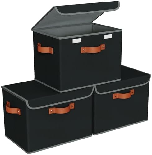 Univivi Fabric Storage Cubes with Lids, Stackable Storage Box, Black, 3 PCS by Univivi