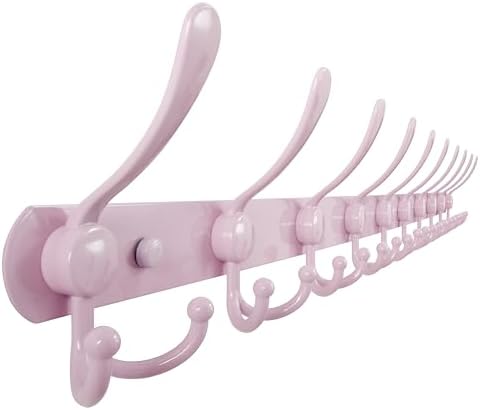 Dseap Coat Rack Wall Mount - 38” Long 10-Tri-Hooks Heavy Duty Coat Hanger Rail Wall Hooks for Hanging Coats Hats Clothing Clothes Purse Mudroom Entryway, Pink by Dseap