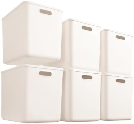 6 pack large plastic White storage bins with Lids, Toy Box Chest with Handle，Organizer Containers Baskets for Baby,Nursery，Shelves，Playroom, Bedroom，Office,Closet，home (White, 6XL) by Gaoaodeyu