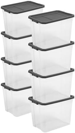 Sterilite 8-Pack Modular Stacker Box, Durable Clear Plastic Storage Bins with Latching Lids, 108 Quart - Stackable Organizing Container Boxes for Closet, Bathroom, and Office by Sterilite