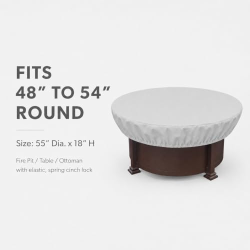 Treasure Garden Round Fire Pit Cover, 300D Polyester Outdoor Table & Ottoman Cover, Water Resistant, UPF50+ UV Protection, Elastic Hem, Spring Cinch Lock, Built-In Storage Pouch, Gray, 55 in - Image 2