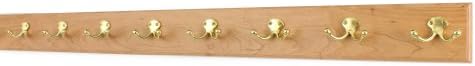 Cherry Coat Rack with Solid Brass Double Style Hooks (Natural, 41" x 3.5" with 7 hooks) by PEG+AND+RAIL