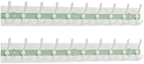 SKOLOO Coastal Coat Rack Wall Mount-38-1/8 Beach House Entryway Wooden Coat Hook with 10 Hooks for Hanging Coats, Hats or Towels, Oceanfront Cottage Core Collection, White & Green, Pack of 2 by SKOLOO
