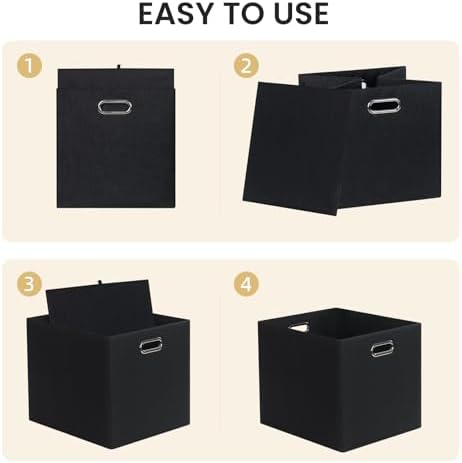 Posprica 3X Thicker Collapsible Storage Bins,13×15x13 Foldable Storage Cube Boxes Fabric Drawer for Closet Shelf Cabinet Bookcase, set of 4 (Pure Black) - Image 5
