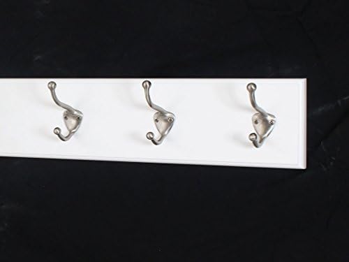 White Wall Mounted Coat Rack with Satin Nickel Hooks 4.5" Ultra Wide (15" x 4.5" with 3 Hooks) by PEG+AND+RAIL