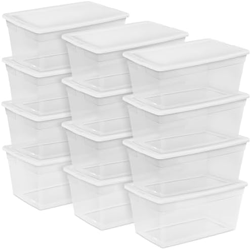 Sterilite Storage Box, Stackable Clear Plastic Bins, 90 Quart, 12-Pack by Sterilite