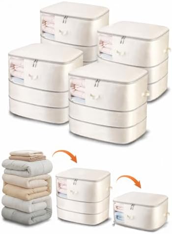 Comforter Storage Bag - 3-Layer 4-Pack Self Compression Organizer, Closet Organizers and Storage, Under Bed Space Saver, Blanket Organizer for Bedding, Pillow, Sheet, Clothes, Nursery Use by Unknown
