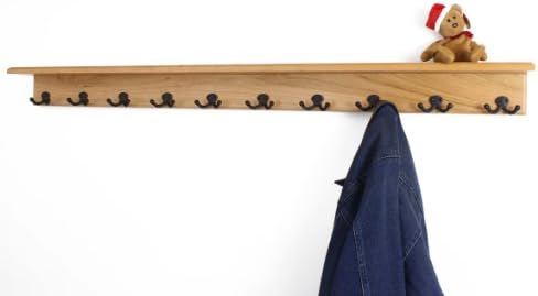 Solid Cherry Shelf Coat Rack with Aged Bronze Double Style Hooks - Made in The USA (Natural, 26" with 5 Hooks) - Image 3