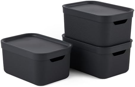 Jive Dekobox Set of 3 5 L Storage Boxes with Lids, Plastic (Recycled PP), Dark Grey, 3 x 5 L (26.5 x 18.5 x 20 cm), Darkgray by Rotho