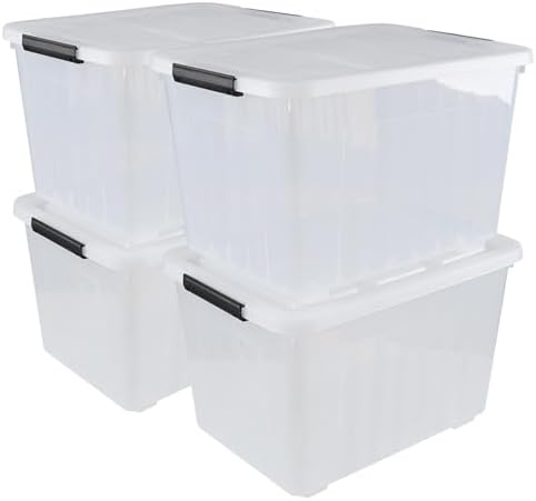 Wekioger 70 Quart Large Lidded Storage Bin 4 Packs, Latching Storage Box by Wekioger