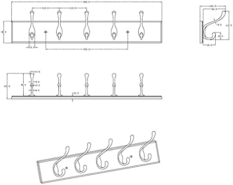 Richelieu | Wood Hook Rack, 5 Metal Coat Hooks, Black and Brushed Nickel - Image 5