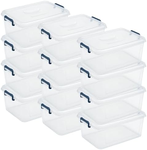 Tribello Clear Storage Bins with Lids, 12-Pack Stackable Plastic Storage Containers for Home Organization – Totes for Closet and Underbed Storage, 16 Quarts by Tribello