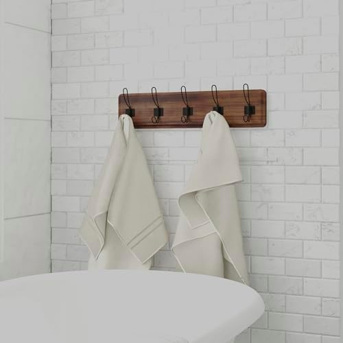 HBCY Creations Dark Wash Brown Rustic Coat Rack Wall Mount with 5 Hooks, Solid Pine Wood 24 inch Wall Hooks for Entryway, Mudroom, Hallway, Bathroom - Vintage Farmhouse Style Wall Mounted Towel Rack - Image 4
