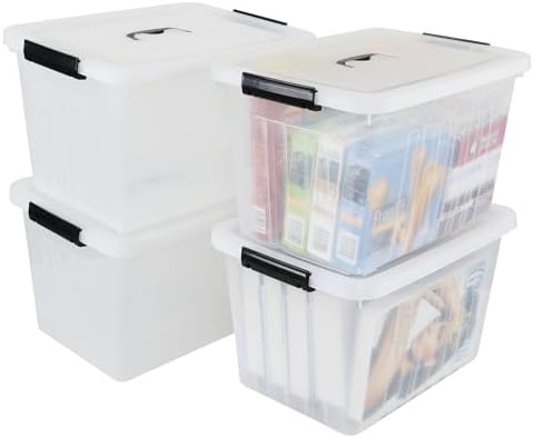 Zopnny 25-Qt Clear Plastic Storage Bin with Lid and Handles, 4-Pack by Zopnny