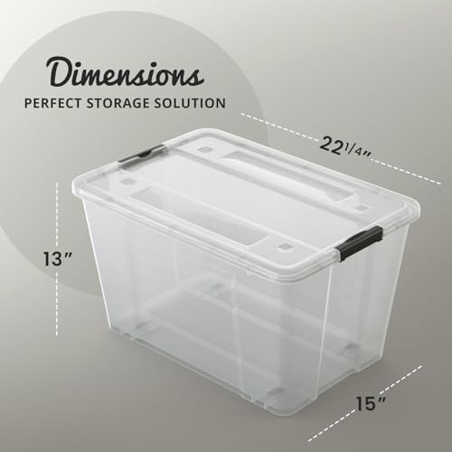 Lifetime Appliance Parts 6 PACK 54 Qt. Plastic Storage Bin Tote Organizing Container with Ultra Durable Lid & Secure Latching Buckles Stackable Extra Strength Clear w/Black Handle - Image 2