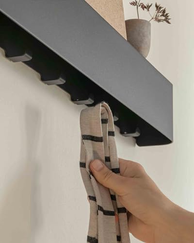 Kazai. Coat Rack Wall Mount with Shelf 'Tone' | Modern Design Coat Hanger with Hidden Hooks and Storage | Hat Rack with Shelf in Metal | Wall-Mounted Purse Organizer | Black - Image 5