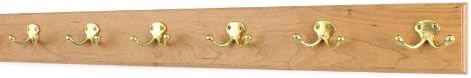 Cherry Coat Rack with Solid Brass Double Style Hooks (Natural, 30.5" x 3.5" with 6 hooks) by PEG+AND+RAIL