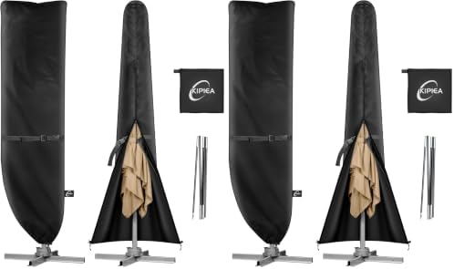 Kipiea Patio Umbrella Cover for 9'-13' Cantilever Umbrella, Upgraded 600D Heavy Duty Outdoor Umbrella Covers with Support Pole and Zipper (Pack of 2) by Kipiea