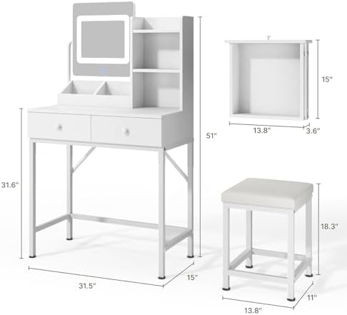 Gizoon Vanity Desk with Mirror and Lights, Vanity Table Set with Chair - Image 3