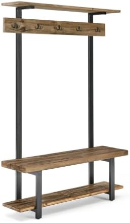 Pomona Solid Wood Entryway Hall Tree with Shoe Bench, Rustic Brown, 48 Inch - Image 7